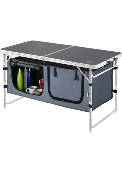 Saklama Dolaplı Kamp Masası, Katlanabilir Alüminyum Piknik Kamp Masası Mutfağı Dolabı Antrasit